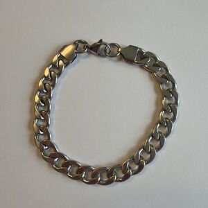 Mens Steeltime Stainless Silver Chunky Cuban Chain Link Bracelet 8.25"